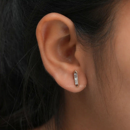 Baguette Cut Lab Grown Diamond Bar Stud Earrings Earrings