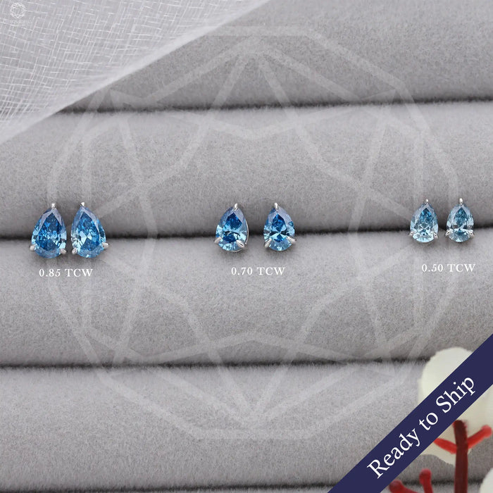Blue Pear Diamond Screw Back Stud Earrings