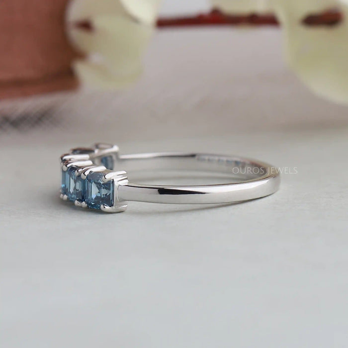 14k white gold shank of blue asscher 5 stone diamond engagement ring