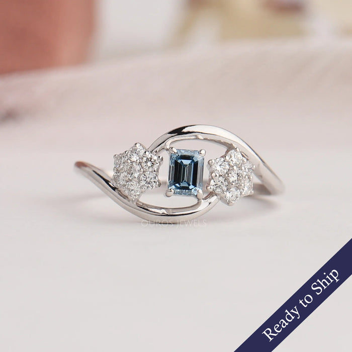 [Blue Emerald Lab Diamond Dainty Ring]-[Ouros Jewels]