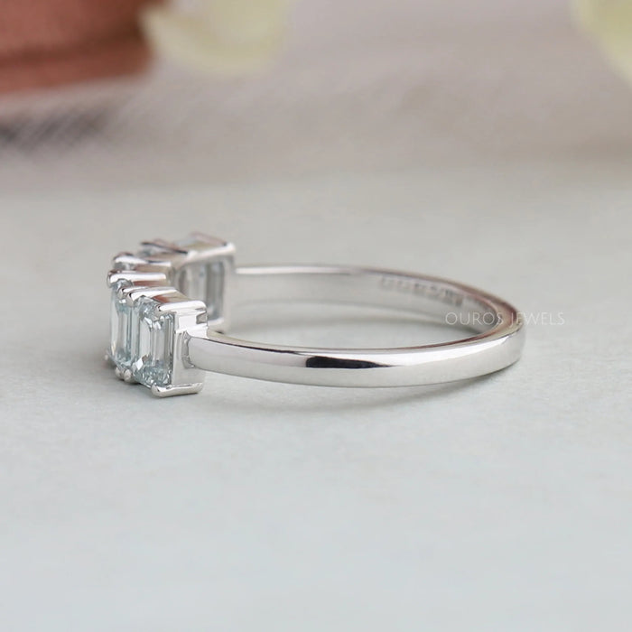 [Blue Emerald Cut White Gold Ring]-[Ouros Jewels]