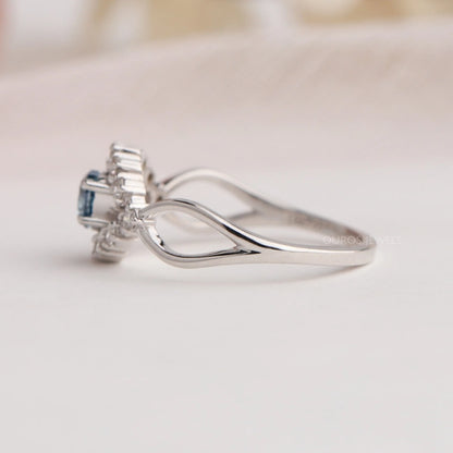 Blue Heart Cut Halo Infinity Diamond Ring