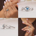 Collage of 14k white gold infinity shaped ring with heart cut blue colored lab diamond