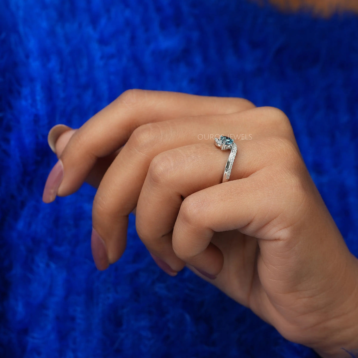 Blue Heart Cut Solitaire Accent Diamond Ring