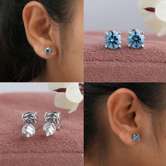 [Round Diamond Stud Earring White Gold]-[Ouros Jewels]