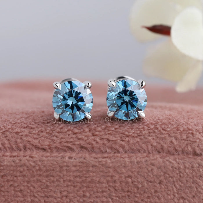 [Blue Round Solitaire Stud Earrings]-[Ouros Jewels]