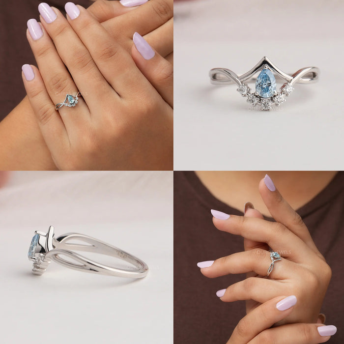 Collage of pear brilliant cut infinity shaped white gold diamond ring
