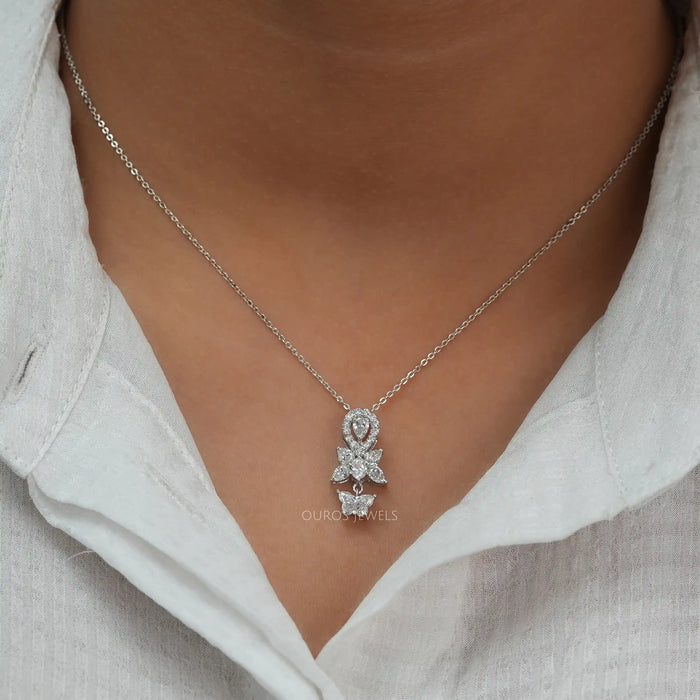 On neck look of unique butterfly lab created diamond pendant necklace