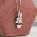 Close up look of antique lab grown diamond pendant with 14k white gold chain
