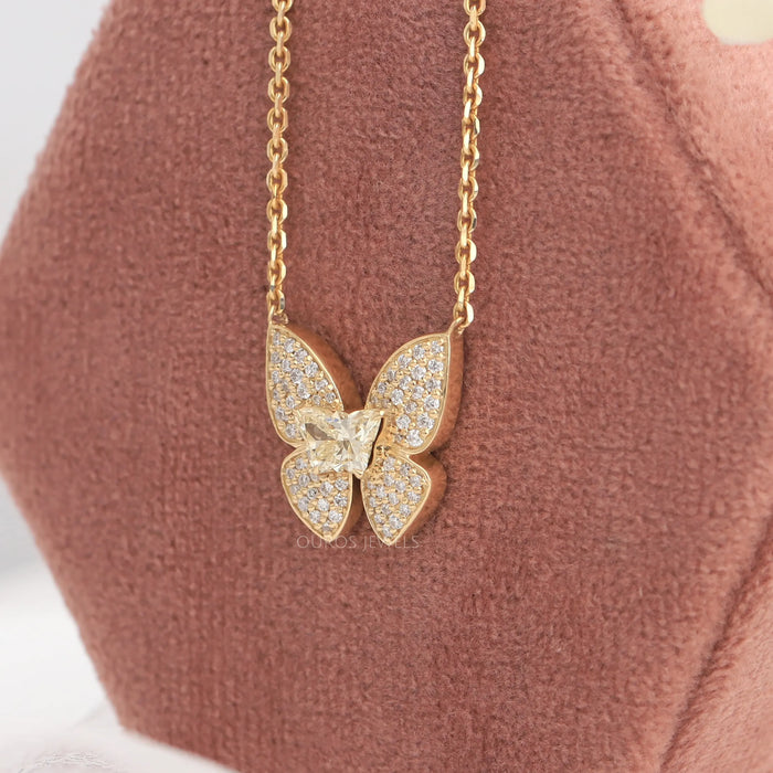 [Butterfly Shape Diamond Pendant Necklace]-[Ouros Jewels]