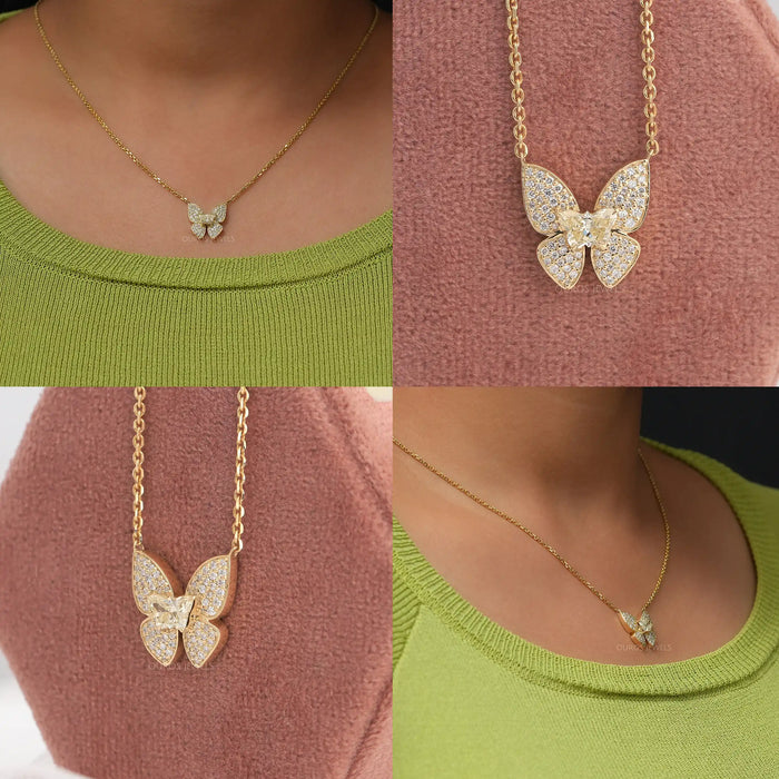 [Yellow Gold Butterfly Diamond Necklace]-[Ouros Jewels]