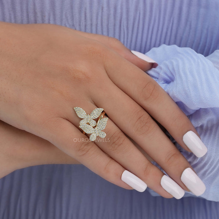 Butterfly Shape Round  Cluster Diamond Anniversary Ring