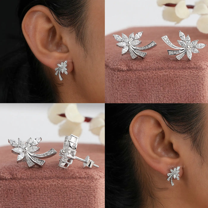 [Diamond Leaf Stud Earrings]-[Ouros Jewels]
