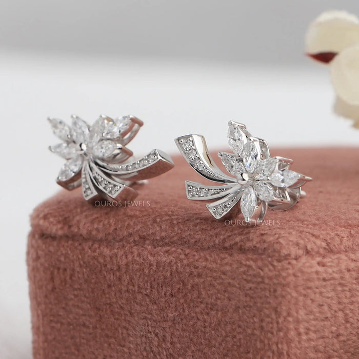 [Marquise Diamond Cluster Earrings]-[Ouros Jewels]