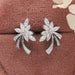 [White Gold Diamond Leaf Earrings]-[Ouros Jewels]