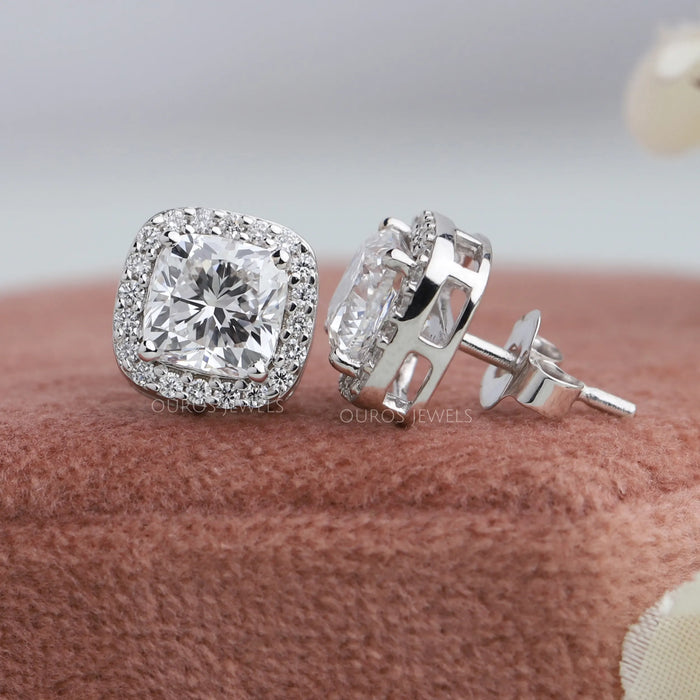 2.07 CTTW Cushion Cut Diamond Halo Studs in White Gold | New York Jewelers  Chicago