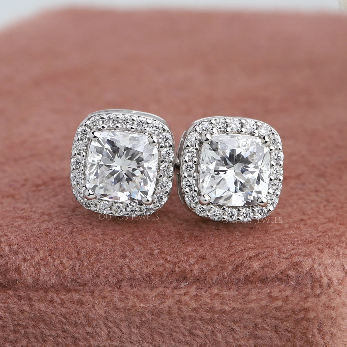 2.06ct Cushion Cut Diamond Halo Stud Earrings – Mark Broumand