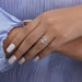 In finger look of elongated cushion cut lab created diamond engagement ring