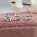 Cushion cut lab made diamond solitaire earrings crafted in 14k solid white gold with screw back setting