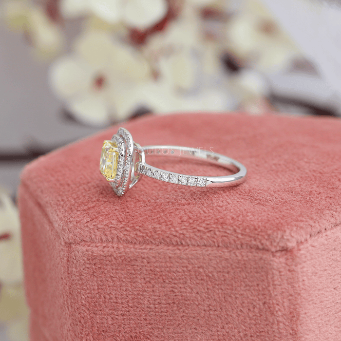 Accent Setting Of Cushion Cut Double Halo Solitaire Engagement Ring Crafted With 950 Platinum