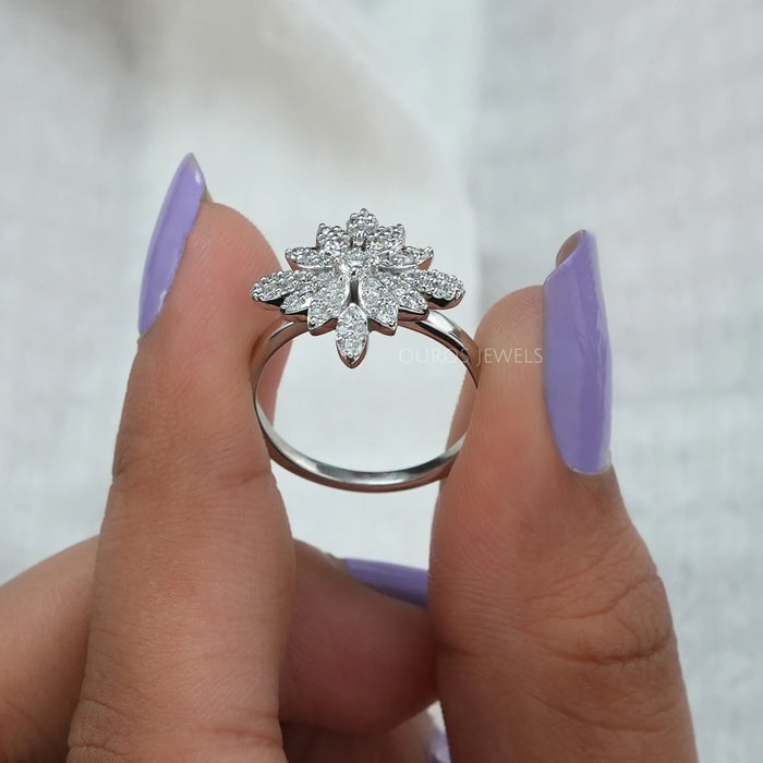 [Diamond Flower Ring Vintage]-[Ouros Jewels]