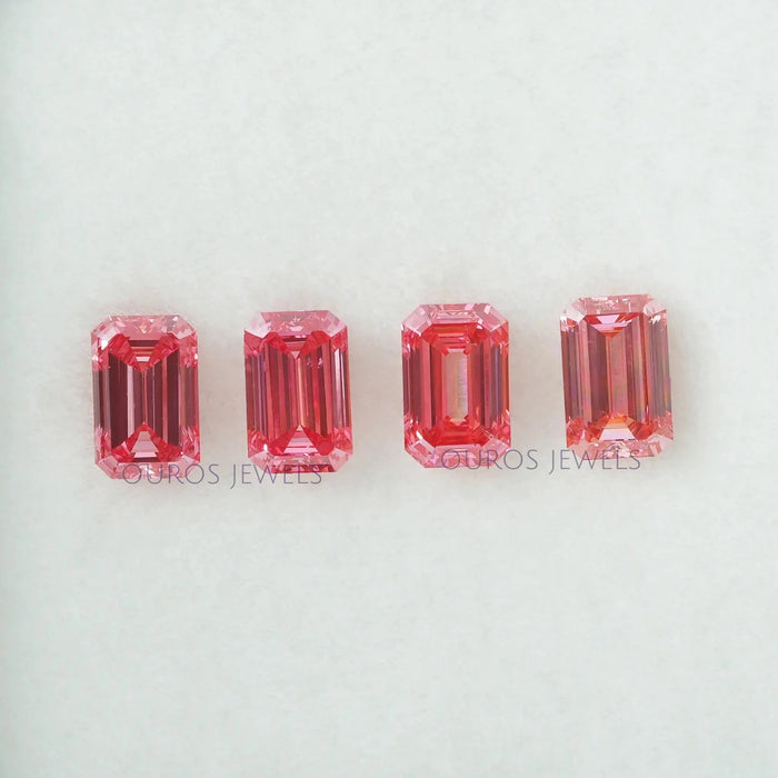 0.76 Carat Each Pink Emerald Cut Lab Grown Diamond