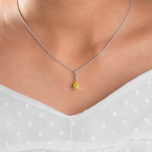 [Three Stone Yellow Pear Shape Diamond Pendant]-[Ouros Jewels]