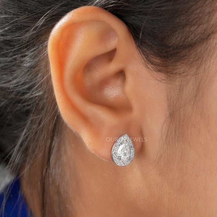 [Pear Cut Lab Grown Diamond In Center Of Earring]-[Ouros Jewels]