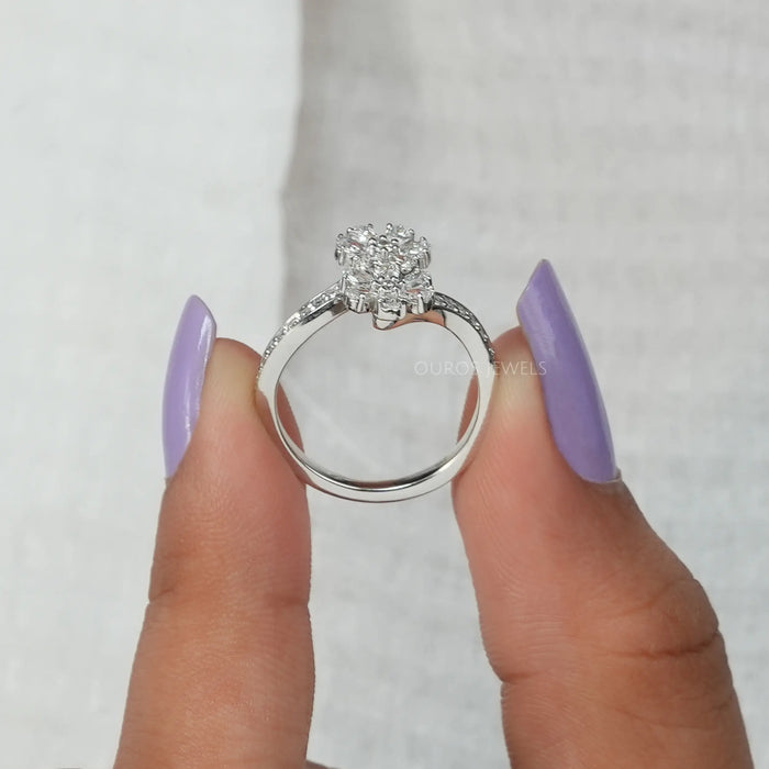[Prong Set Pear Cut Hand Made Diamond Floral Ring]-[Ouros Jewels]