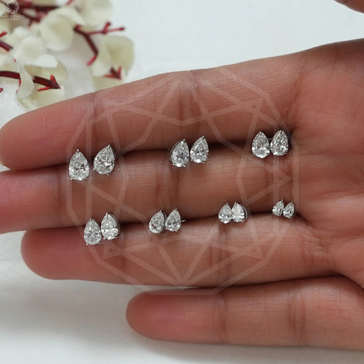 [Pear Shaped Diamond Earrings Stud]-[Ouros Jewels]