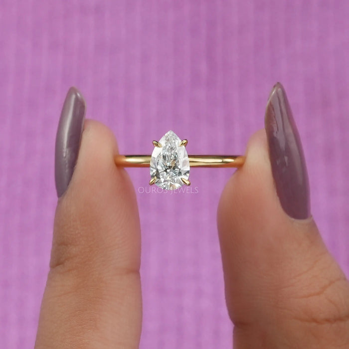 [Pear Cut Yellow Gold Engagement Ring]-[Ouros Jewels]