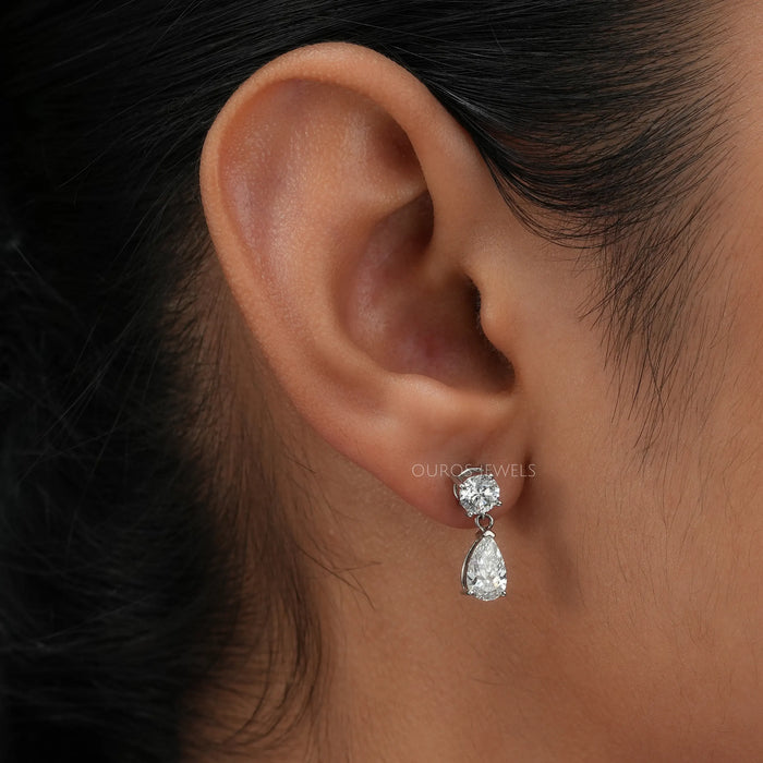 [14K White Gold Lab Diamond Drop Earring]-[Ouros Jewels]