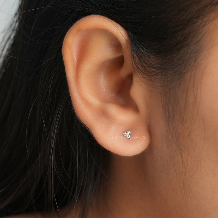 [Tiny Round Cut Diamond Studs For Her]-[Ouros Jewels]