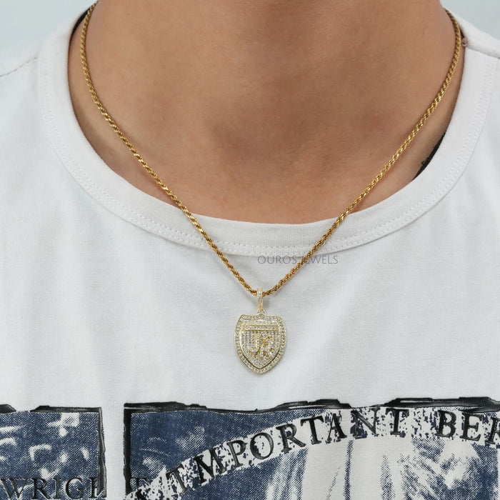 [Round Diamond Gold Pendant For Men]-[Ouros Jewels]