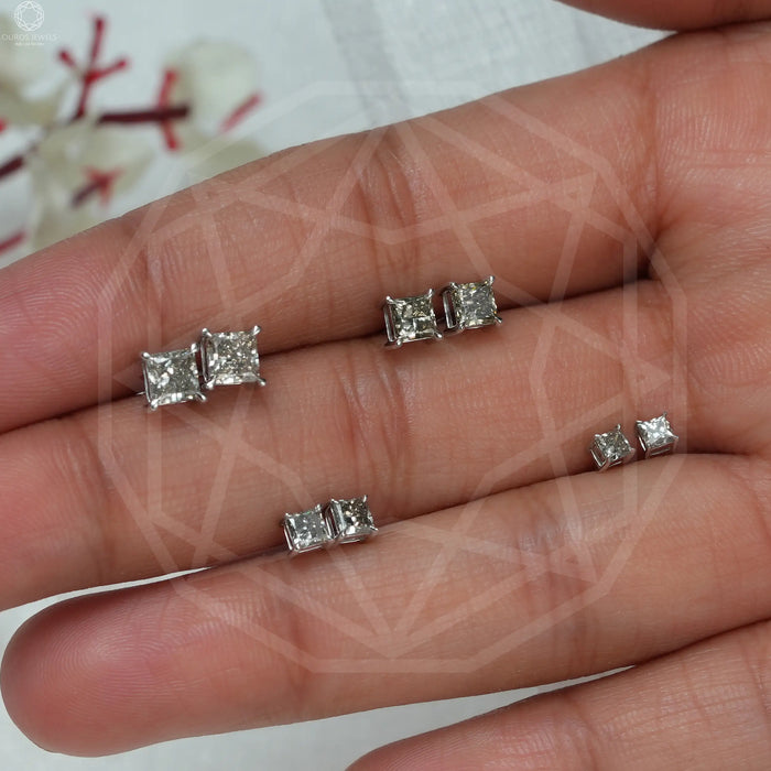 [Princess Cut Diamond Earrings Gold]-[Ouros Jewels]