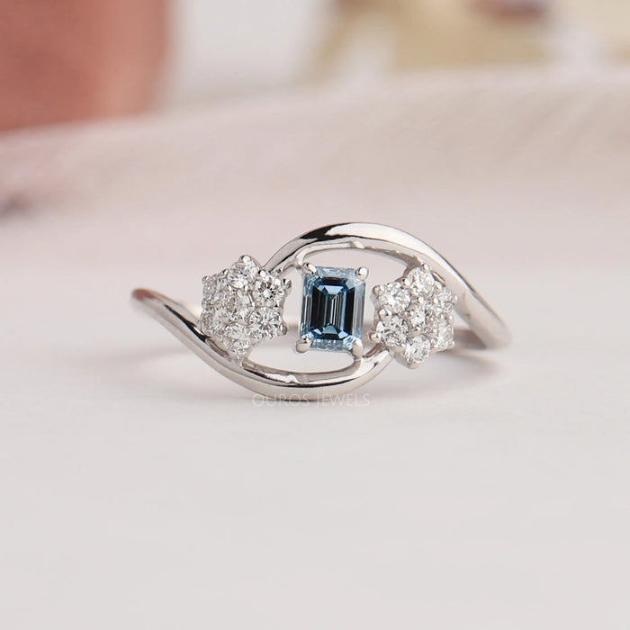 [Front View of Blue Emerald Diamodn Ring]-[Ouros Jewels]