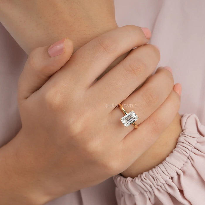 Three Stone Ring | Moissanite Engagement Ring| Emerald Cut