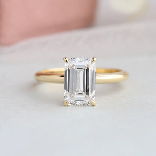 [4 Prong Set Emerald Cut Lab Grown Diamond Solitaire Engagement Ring]-[Ouros Jewels] ]-[]