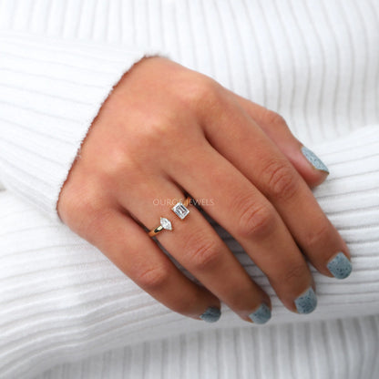 Emerald And Marquise Lab Diamond Open Cuff Ring