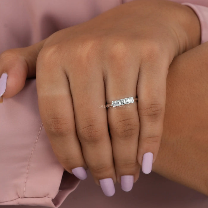 [5 Stone Emerald Cut Diamond Ring]-[Ouros Jewels]