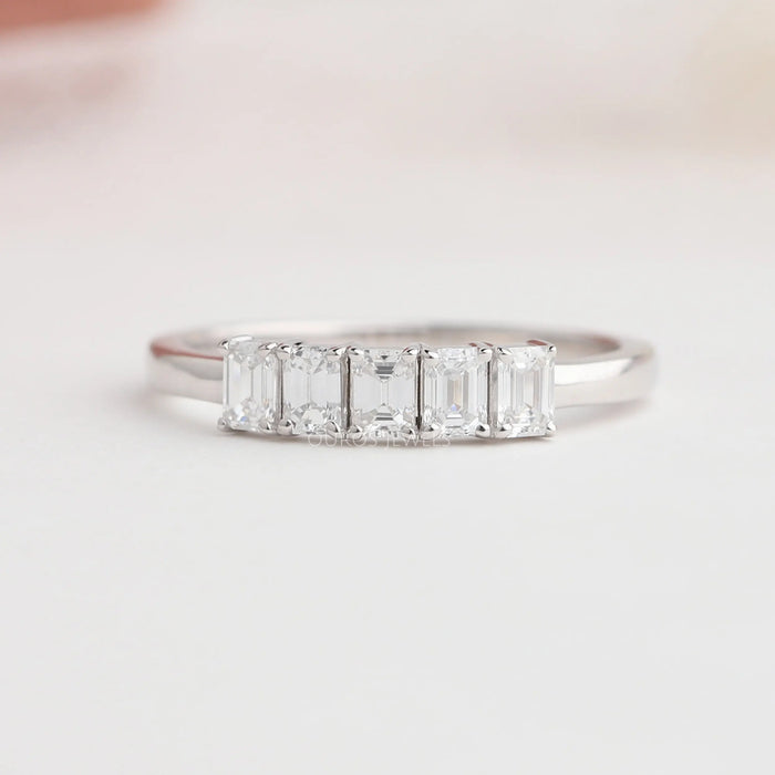 [Emerald Five Stone Diamond Dainty Ring]-[Ouros Jewels]