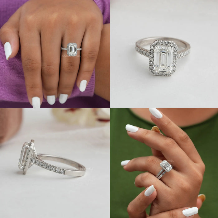 Platinum Emerald Cut Vintage Pavé Halo Engagement Ring - PRS0549 - Steven  Stone