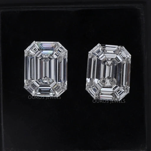 [Emerald Shape Pie Cut Lab Grown Diamond Matching Pair]-[Ouros Jewels]