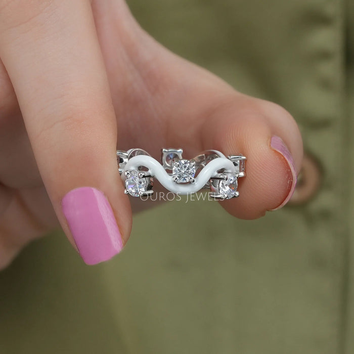 [Round Brilliant Cut Diamond Enamel Wedding Ring]-[Ouros Jewels]