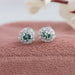 [Green Oval Cut Eco Diamond Halo Stud Earrings]-[Ouros Jewels]