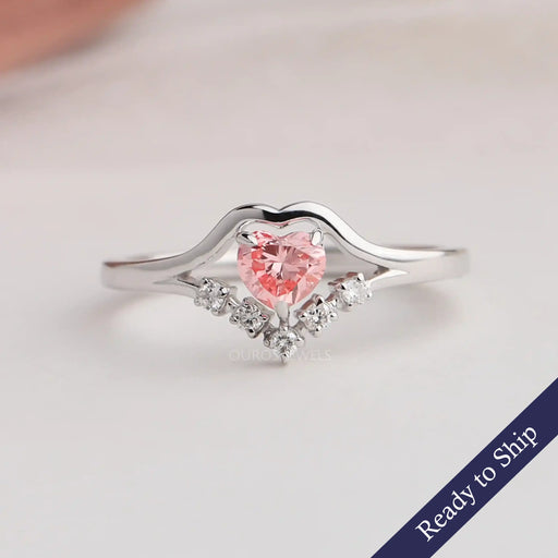 [0.35 Carat Fancy Pink Heart Shape Lab Diamond Dainty Engagement Ring]-[Ouros Jewels]