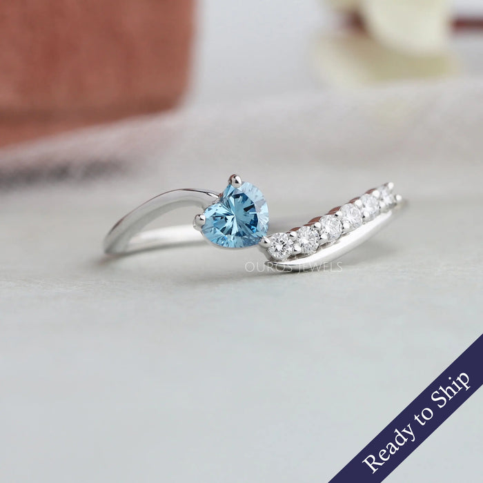 [Blue Heart Dainty Diamond Ring]-[Ouros Jewels]