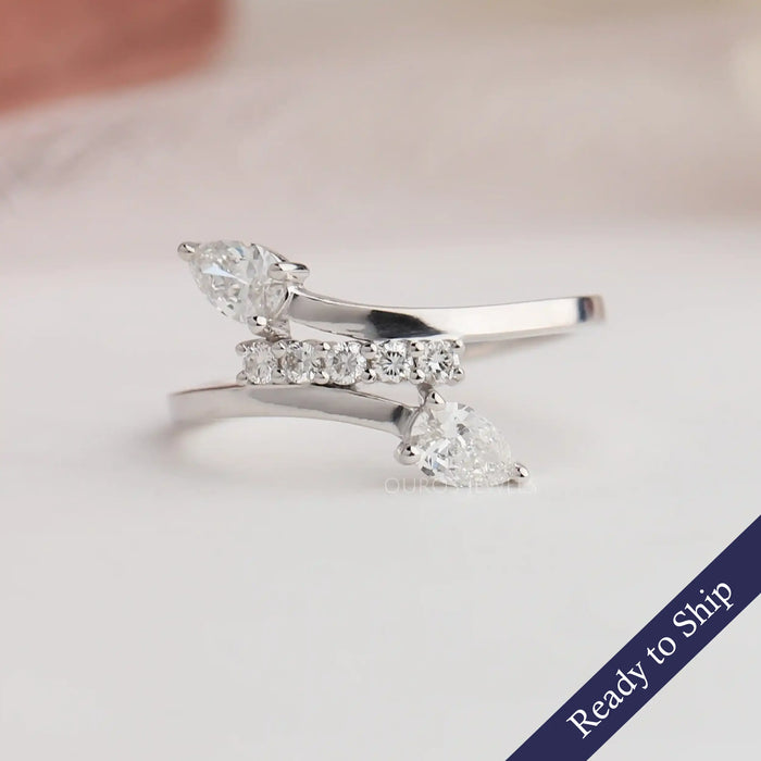 Pear And Round Cut Cluster Diamond Bypass Ring