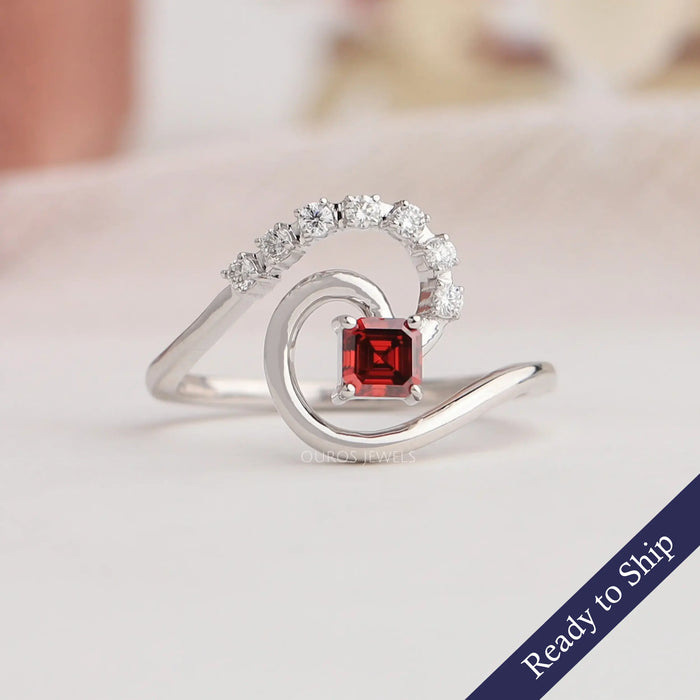 Front view of elegant Tourbillon ring set in asscher shape with VS clarity, you can express feeling in this ring. 