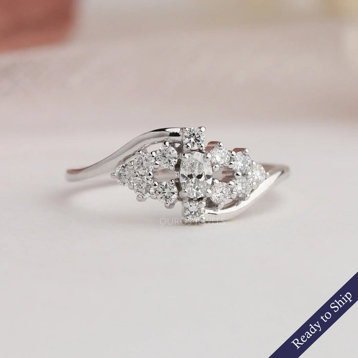Oval Cut Lab Grown Diamond Cluster Engagement Ring In 14k White Gold